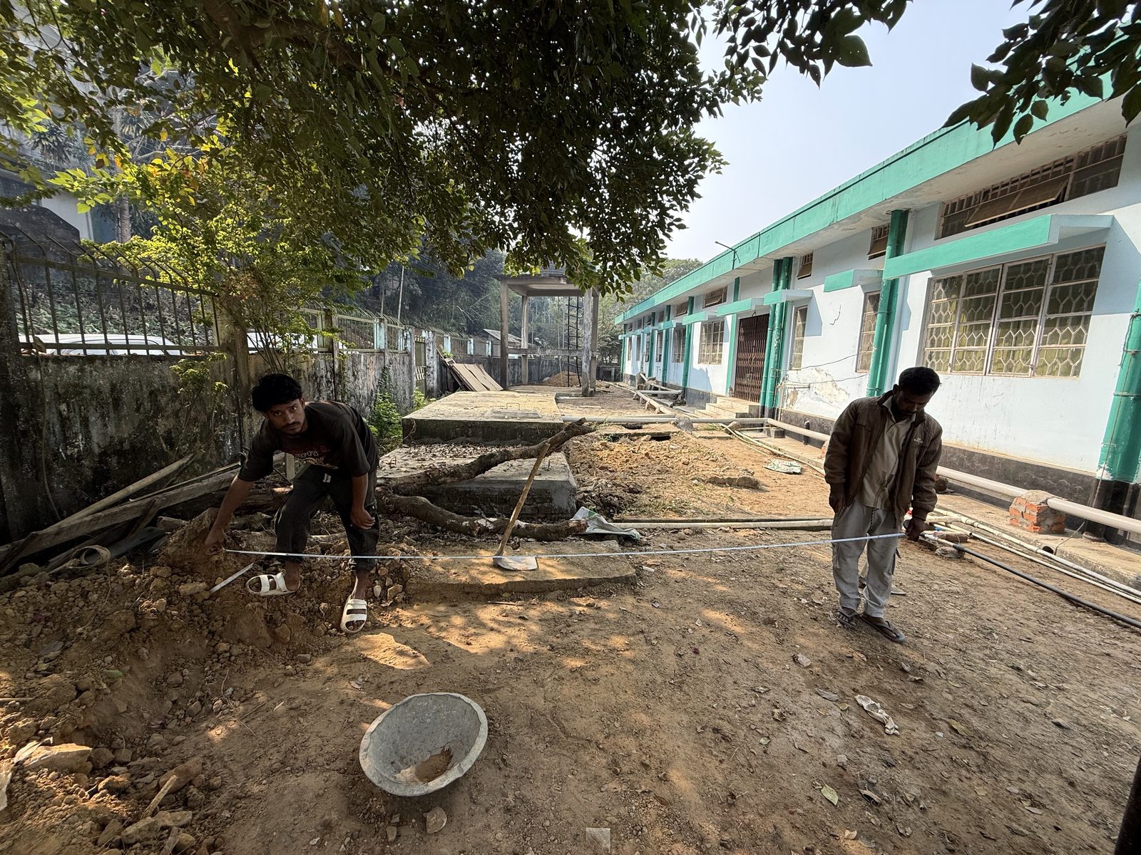 Marking out the plant's position before excavation.